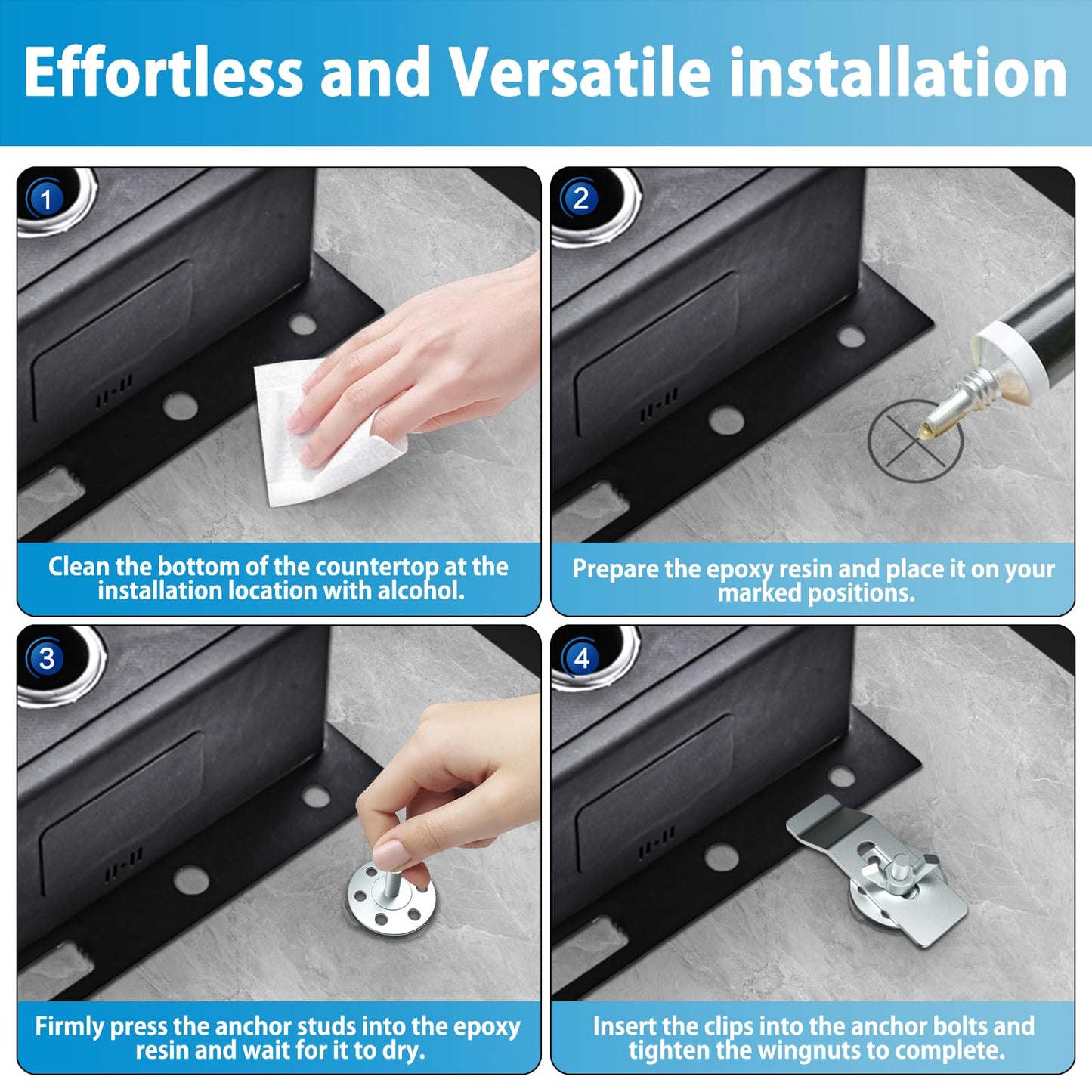 12 Pack Undermount Sink Clip, Sink Clips Kit,Sink Mounting Kit Bracket, for Bathroom Kitchen Marble Granite Vanity Countertop Installation and Repair Kit - Silver