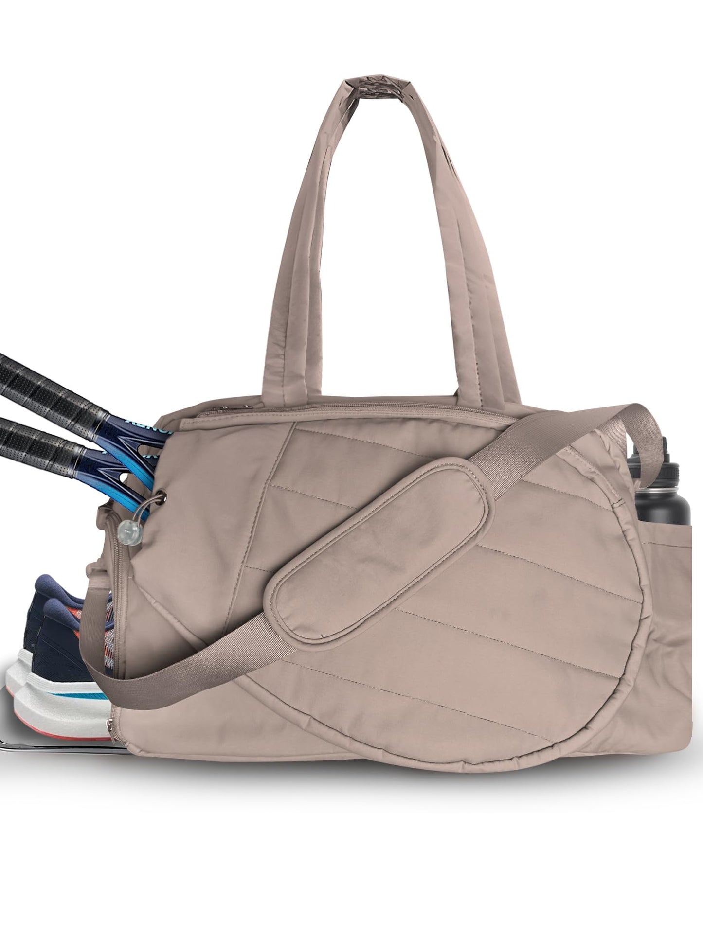 VOUSXLLEZ Tennis Gym Bag, Racket Bag, Sports Duffle Bags with Shoe Compartment and Wet Pocket,Suitable for Pickleball,Badminton,Yoga,Workout,Men,Women (Khaki)