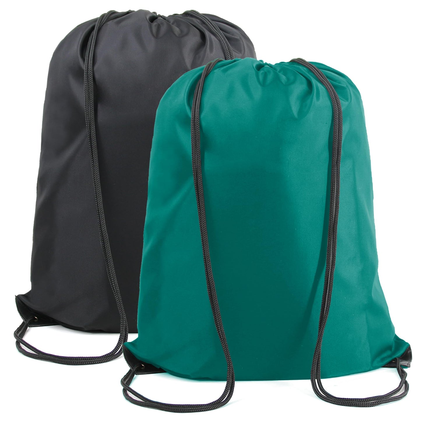 BeeGreen Black Green Drawstring Backpack Bags X-Large 22.4" L x 17.5" W Bulk 2 Pack Sports Cinch Sack Gym String Bags Machine Washable Heavy Duty String Backpack For Men Women