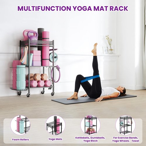 VOPEAK Metal Storage Rack for Yoga Mats, Foam Rollers and Gym Equipment - Home Exercise and Fitness Gear Organizer