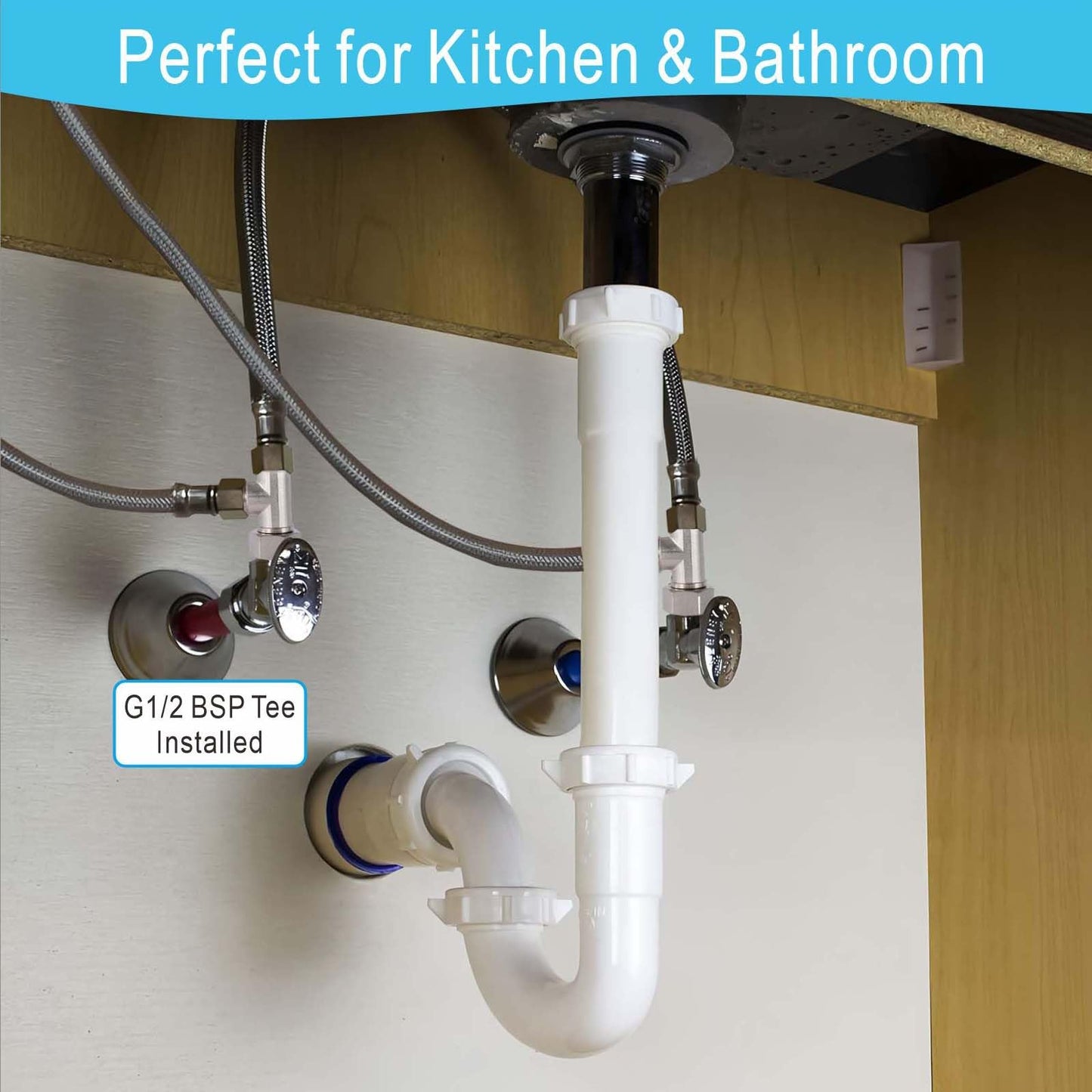 XNTONG – G1/2" BSP Tee Fitting, 3-Way Chrome-Plated Brass Connector, G1/2 Male x Male x Female Threads, Shower Arm Splitter for Handheld Showerhead, Bidet T Adapter, Includes Washer and PTFE Tape