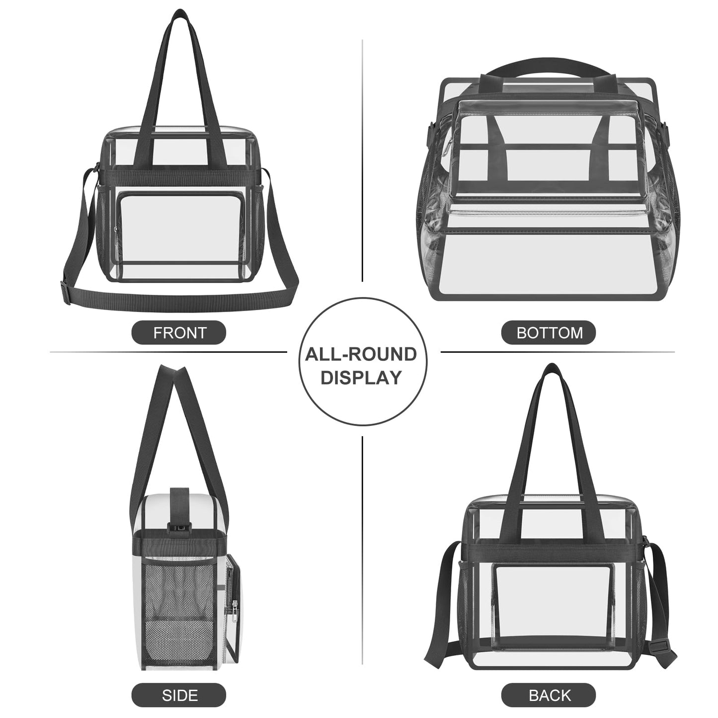 USPECLARE Clear Bag for Stadium Events, 12x6x12 Transparent Stadium Messenger Bag for Concerts, Work, Sports Games, Gym