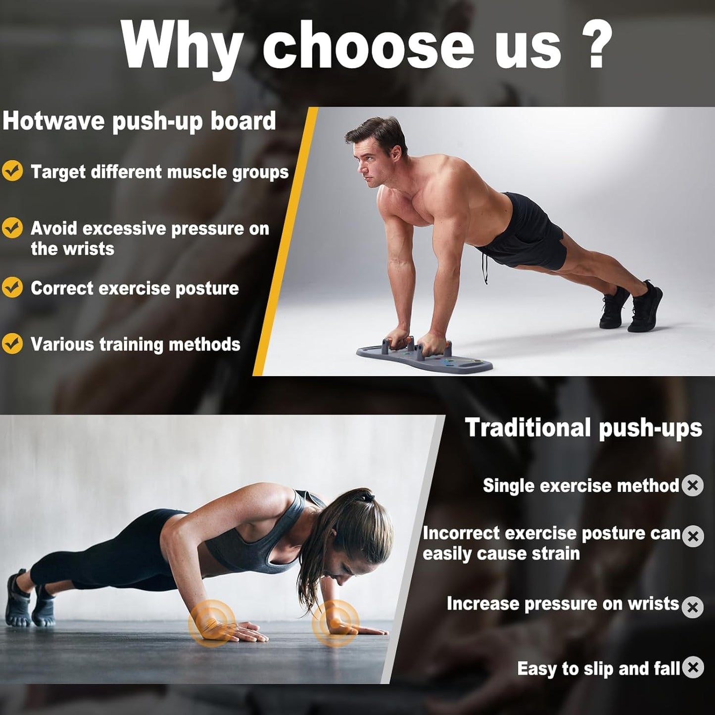HOTWAVE Push Up Board, Portable Pushup Board for Men, Foldable Push Up Bar