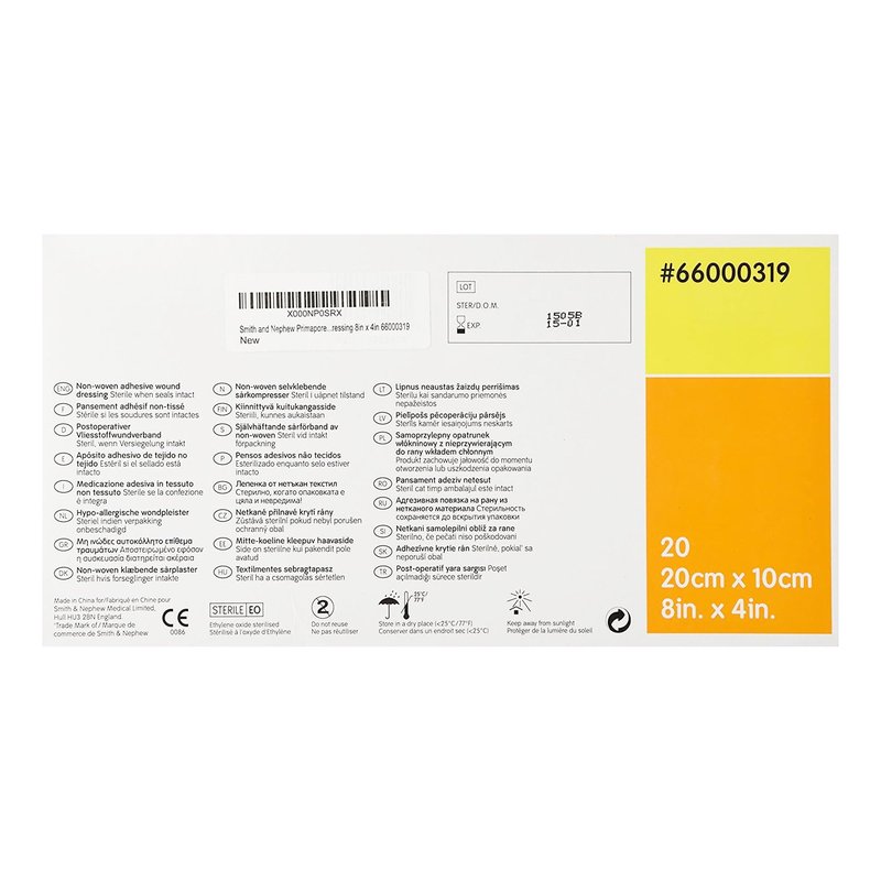 Smith & Nephew Primapore White Polyester Nonwoven Island Dressing Sterile 4 x 8" 20 per Box