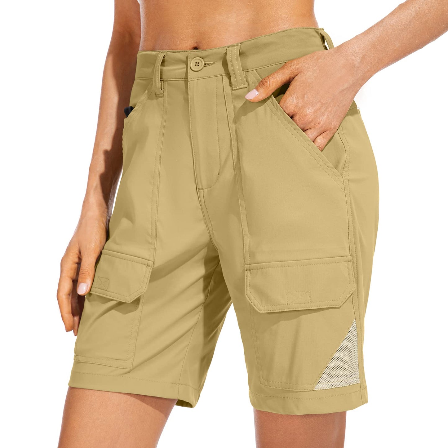 Jessie Kidden Womens Stretch Cargo Hiking Shorts Quick Dry Elastic Waist 7" Casual Shorts for Women Khaki