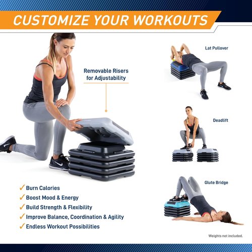 Circuit Fitness by Marcy Adjustable Height Aerobic Step Platform - 16x16 Inches, Non-Slip Surface, Multiple Colors