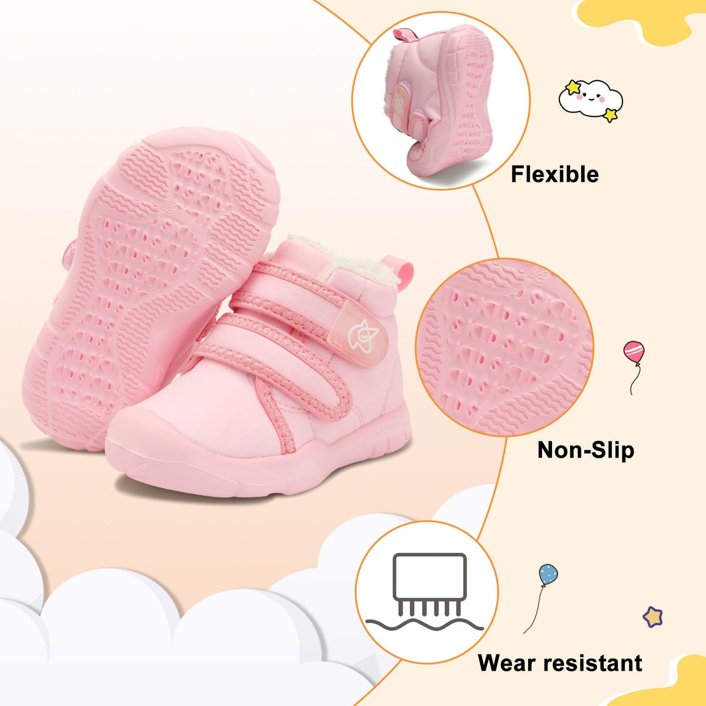 LeIsfIt Toddler Boots Girls Boys Warm Winter Boots Cozy Plush Lining Winter Shoes Indoor Outdoor Faux Fur Booties, Pink, Size 6