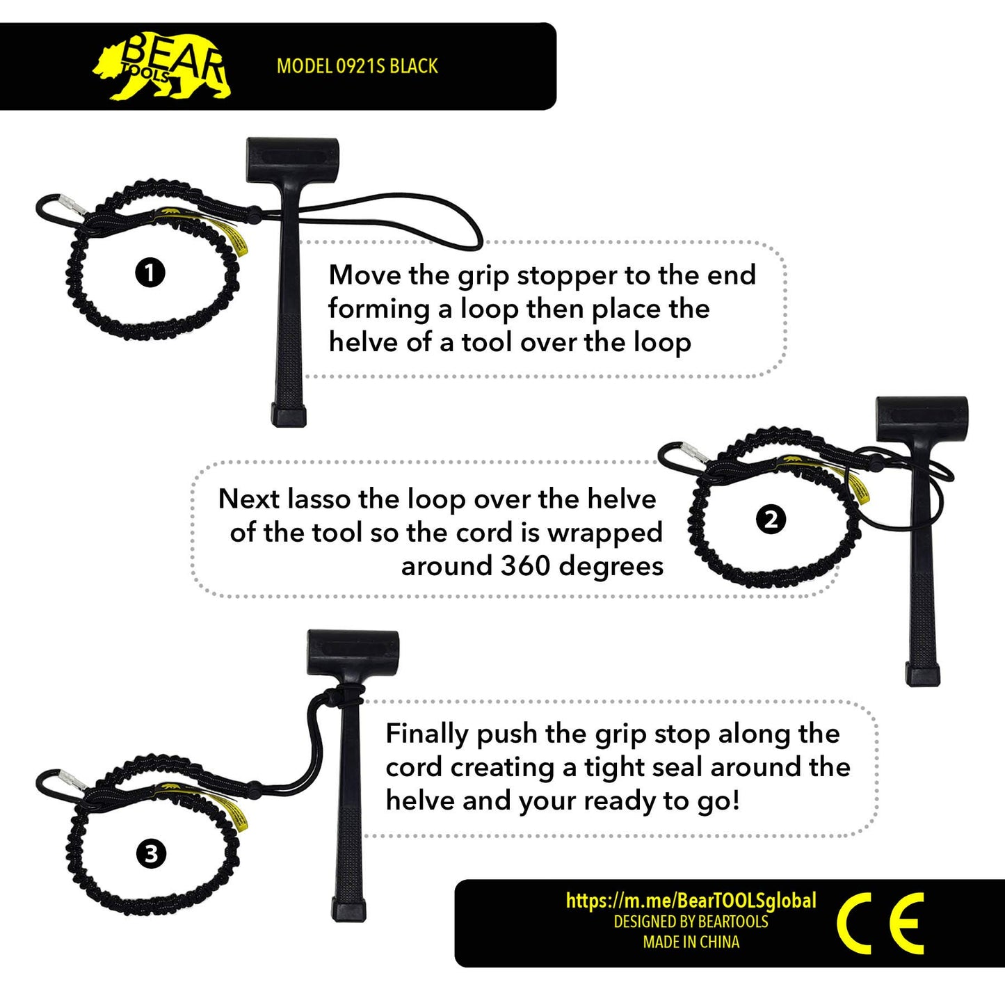 BearTOOLS Tool Lanyard with Single Carabiner and Adjustable Loop End, Standard Length, Maximum Weight Limit 8KG / 17.6lb, Aluminum Screw Lock Carabiner with Shock Cord Stopper, 0929S (10 Pack)