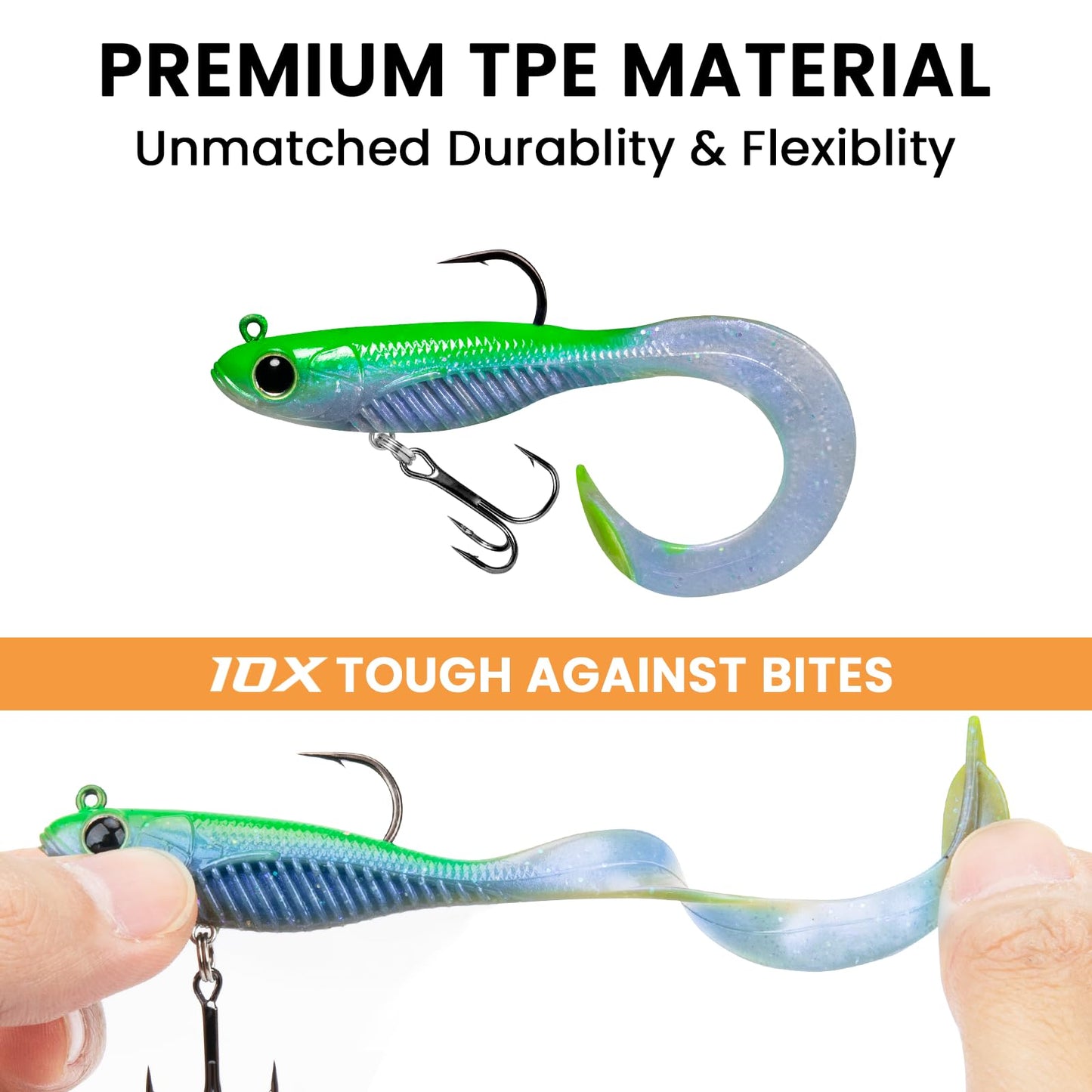 TRUSCEND Duramax Easy Catch TPE Soft Fishing Lures with BKK Hooks, Trembly Sinking and Vibrating Swim for More Bites, Pre-rigged Tear-Resistant Swimbaits for Bass, Trout, Crappie, Freshwater Saltwater