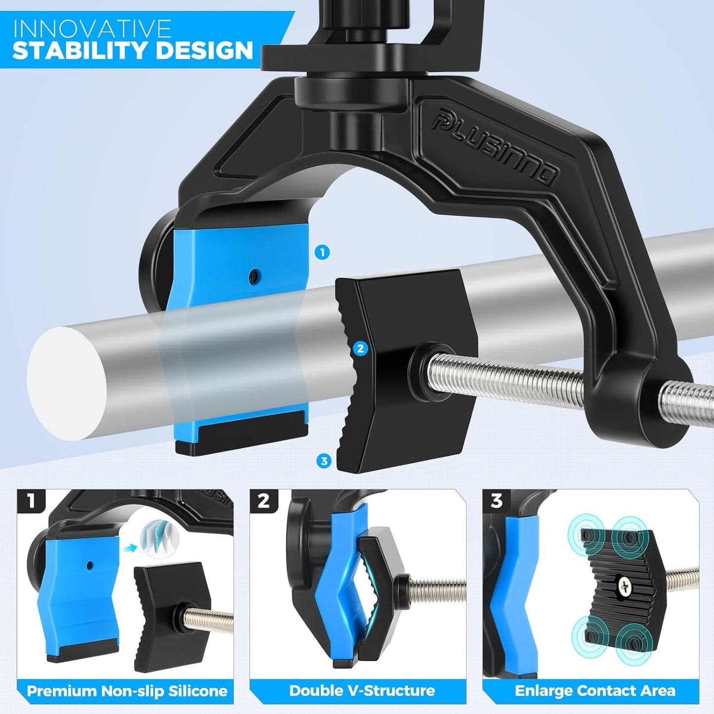 PLUSINNO Fishing Rod Holders - Innovative Dual-V Design with Enlarge Clamp | 1/2/4 Pack for Boat Use