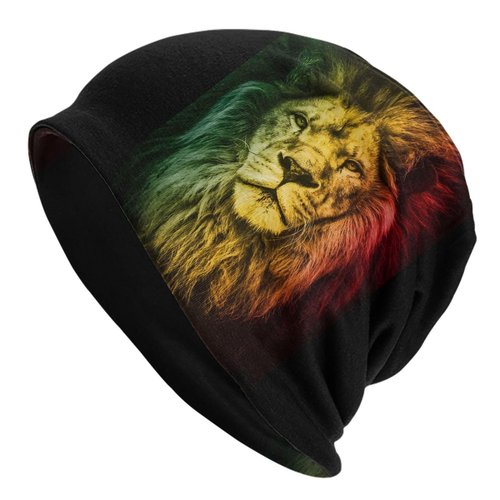 KOSUES Jamaica Rasta African Lion Beanie Knit Cap Adult Knitted Hat Ski Stocking Cuffed Caps Winter Warm Skull Cap Cancer Headwear Sleep Head Wraps Nightcap Chemo Covering Cap