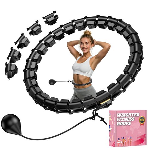 GKYET Quiet Hula Circle Hoops,65 inch 32 Knots Plus Size Hula Infinity Fitness Detachable Hoops. Exercise Hoop Suitable for Beginners - Black