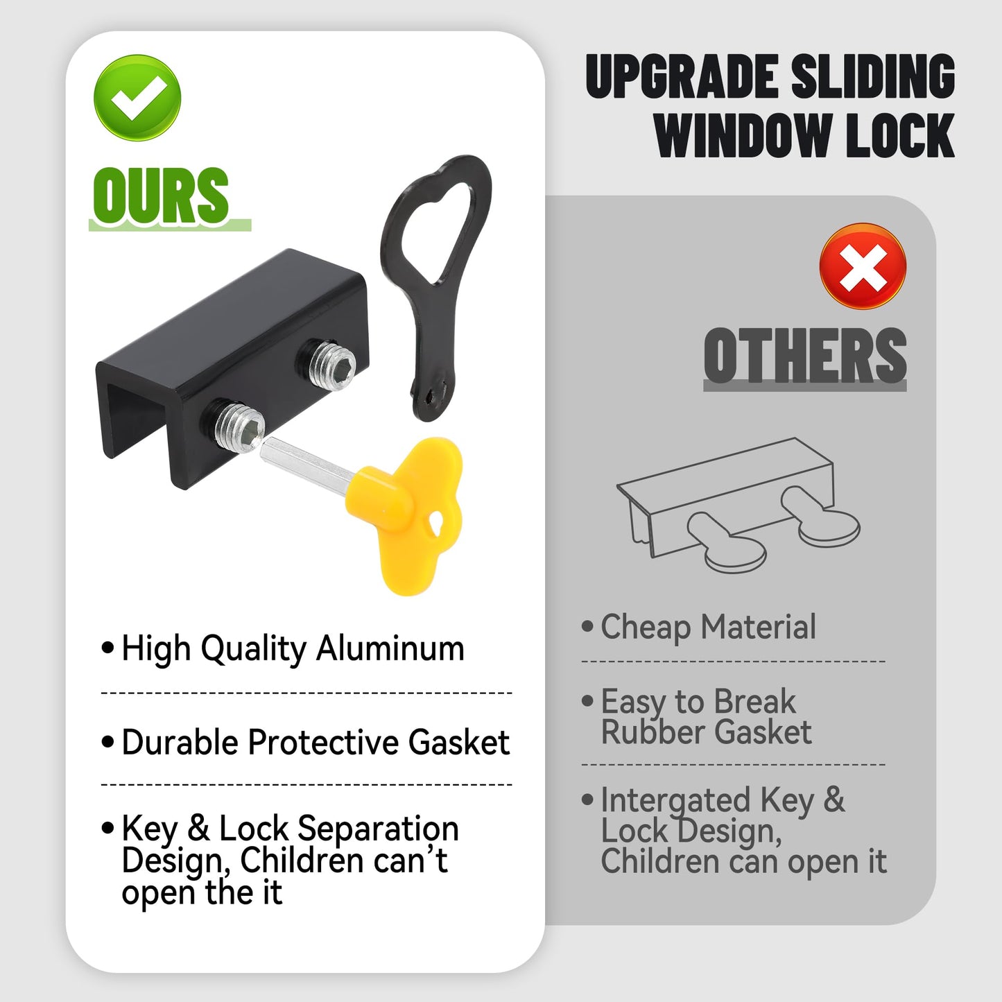 Erogeen Window Locks, 4 Sets Sliding Window Locks with Key for Vertical and Horizontal Sliding Windows & Doors, Adjustable Aluminum Window Stopper Security for Child Home Safety (Black, 4Pack)