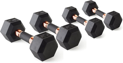 CAP Barbell 50 lbs Coated Dumbbell Set - Copper Handles | Includes 10 lb x 2 & 15 lb x 2