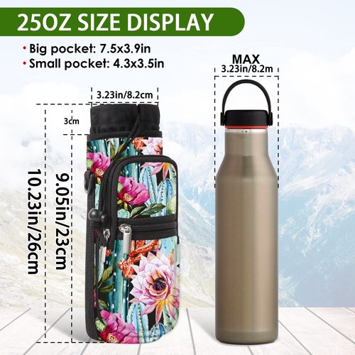 WINTOJO Water Bottle Carrier Bag Holder 25oz 32oz 40oz 64oz Insulated Water Bottle Sling Sleeve Case Cover with Strap Pockets (cactus, 25oz)