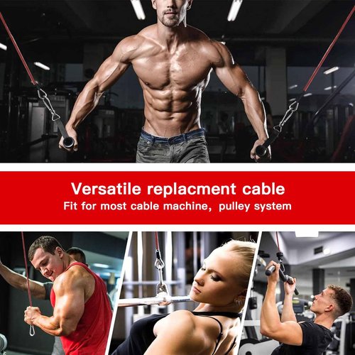 AIKESIWAY Replacement Cables for Home Gym, Fitness Pulley Cable, Weight Machine Replacement Cable -Thick 5mm(0.2inch) Heavy Duty Steel Wire Rope for Home Gym Cable (Type-B red, 98 inches)