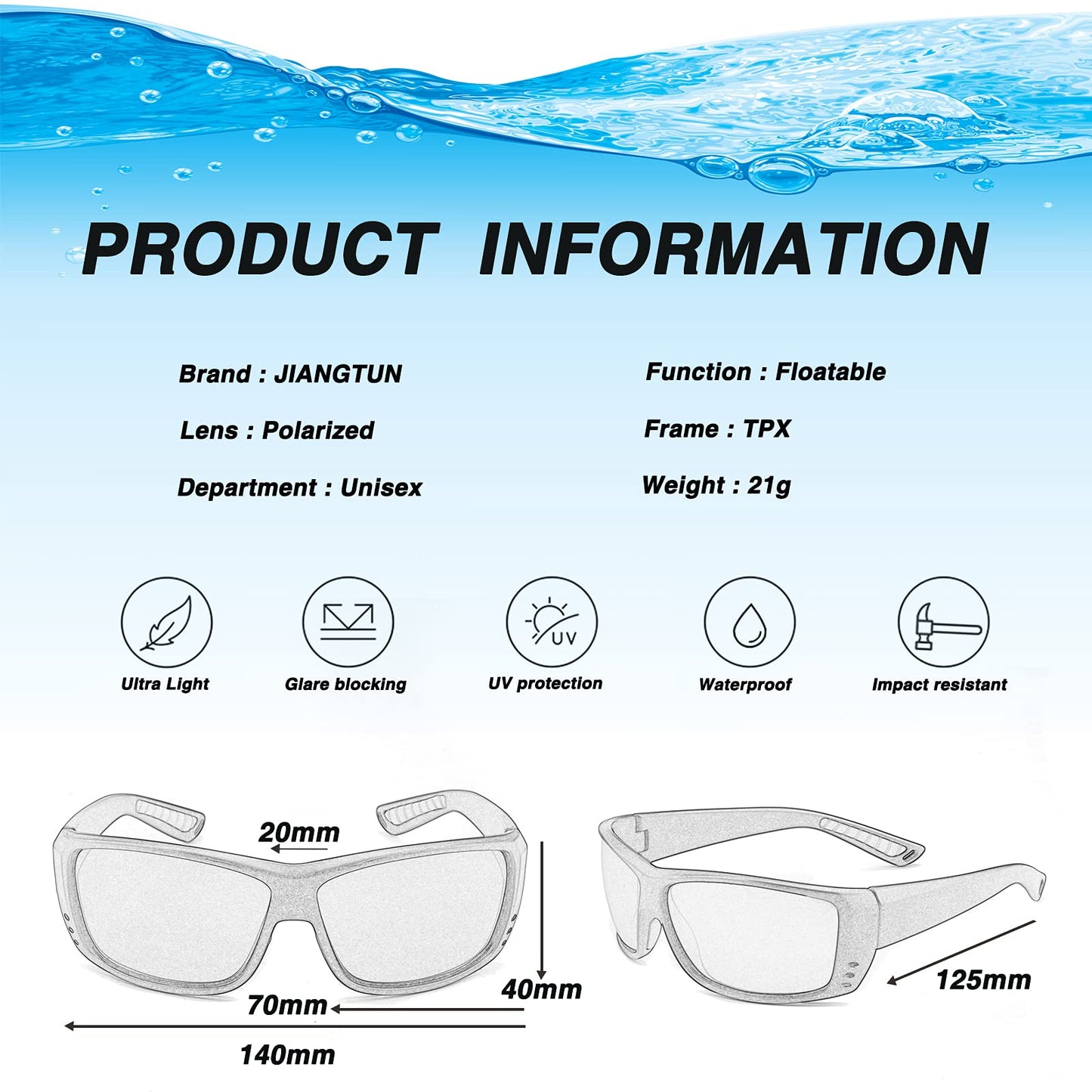 JIANGTUN Floating Polarized Fishing Sunglasses for Men Women, Sailing Boating Gifts Beach Cool Style Glasses