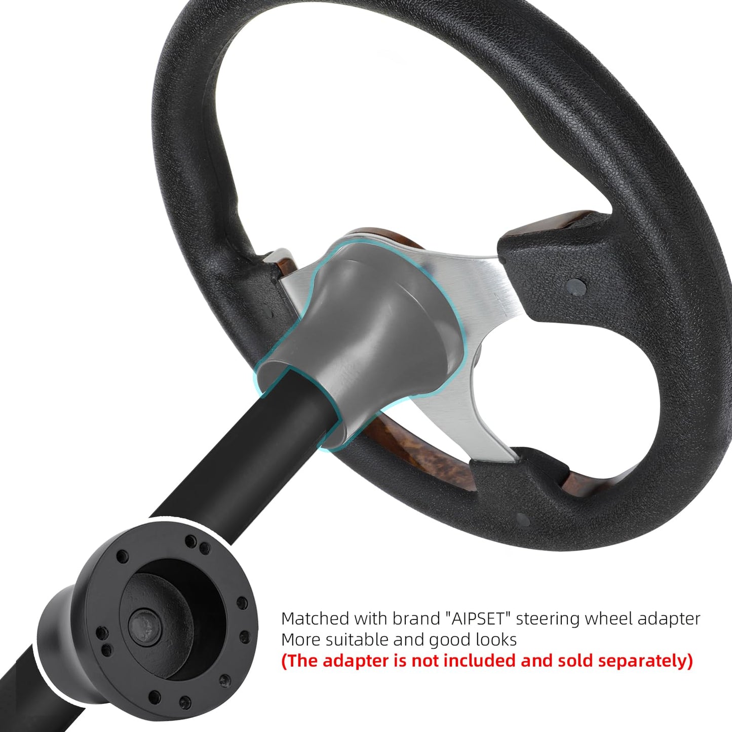 AIPSET Universal Golf Cart Steering Wheel Compatible with EZGO TXT, RXV/Club Car DS, Precedent, Tempo/Yamaha, 12.5 Inch Classic Steering Wheel with PVC Leather Grip