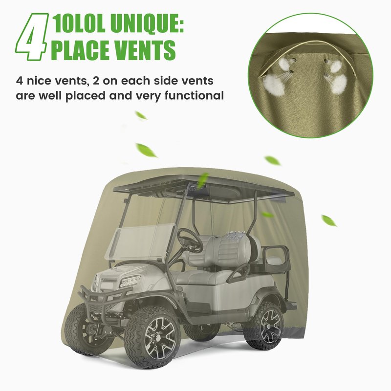 10L0L Universal Golf Cart Covers for Yamaha,Club Car, EZGO, Waterproof 2/4 Passenger Heavy Duty Golf Cart Rain Covers Extended Roof with 3 Zipper Doors (Green)