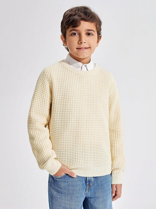Haloumoning Boys Casual Pullover Sweater - Chunky Crewneck Waffle Knit Jumper for Ages 4-14