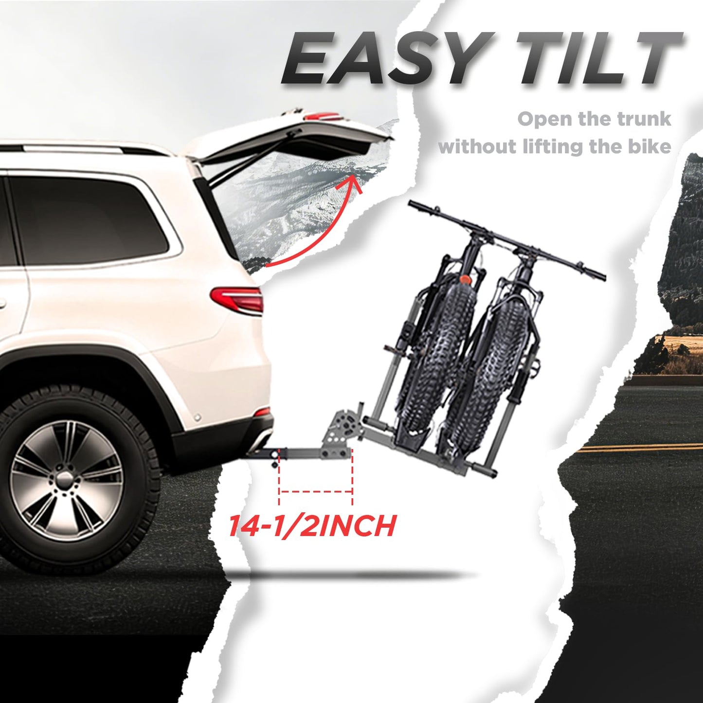 TrailXpert Hitch Bike Rack for Car, 200 lbs Capacity Heavy-Duty E-Bike Carrier, Tilting Foldable Design with Anti-Theft Lock, Fits 2" Receiver, for SUV, Truck, RV