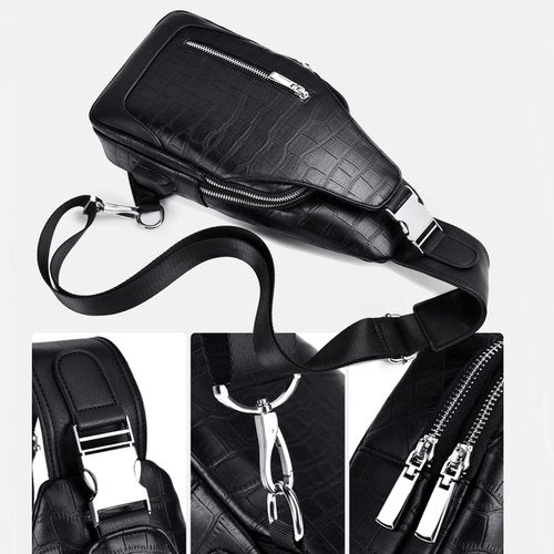 Leather Sling Bag Crossbody Daypack for Men Women Outdoor Travel Sports Camping Fishing Hiking Casual Shoulder Chest Pack (Black)