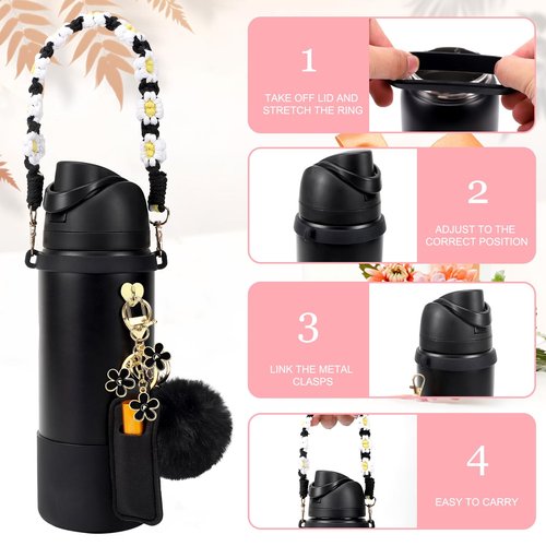 Compatible for Owala Accessories Bundle: Silicone Boot for 24oz & 32oz Bottles, Charms, Handle, Strap, Rubber Bottoms, and Decorative Add-ons for Your Compatible for Owala Water Bottle, Pink