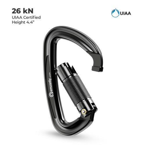 4" Auto Locking Carabiner 26KN Climbing Carabiner Large Carabiner Clips, UIAA Certified Heavy Duty Caribbean Clips for Rock Climbing, Camping, Hammock, Rescue, D Shaped Twist Lock, Black 2Pack