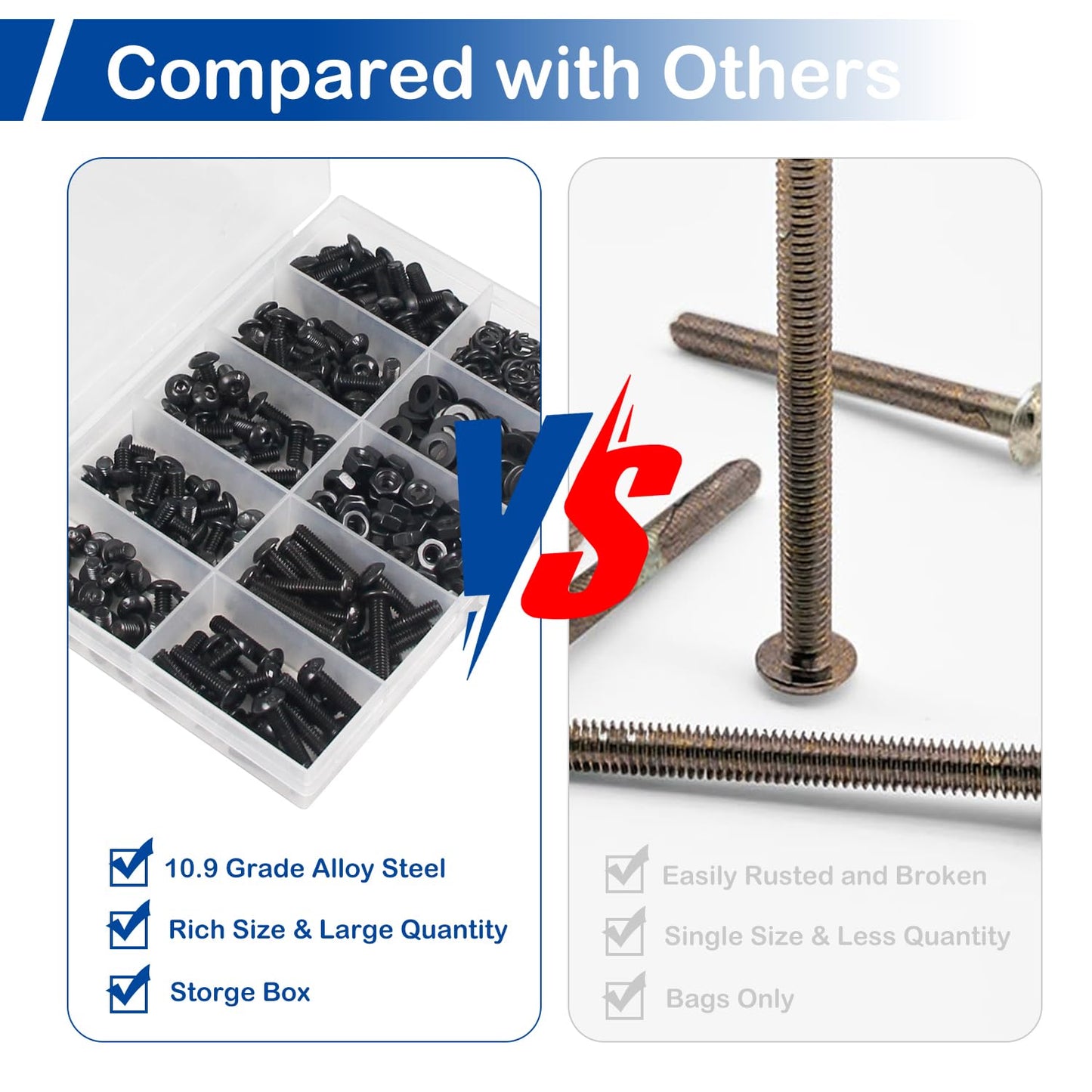 250 Pieces M5 Screws Nuts Washers Set Black, M5 x 6/8/10/12/16/20/25mm Button Head Socket Cap Screws Nuts Washers Assortment Kit, 10.9 Grade Alloy Steel, Fully Threaded