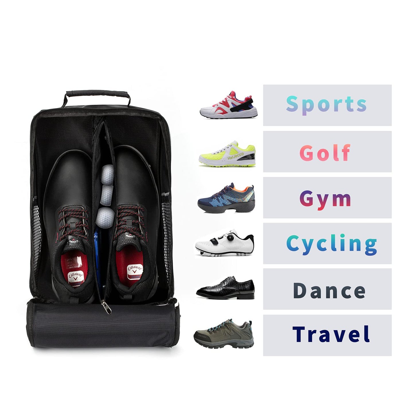 YuEagleSky Shoes Bag for Outdoor Sport Travel Golf Waterproof Shoe Pouches Organizer with Zippered Mesh Breathable(Black)