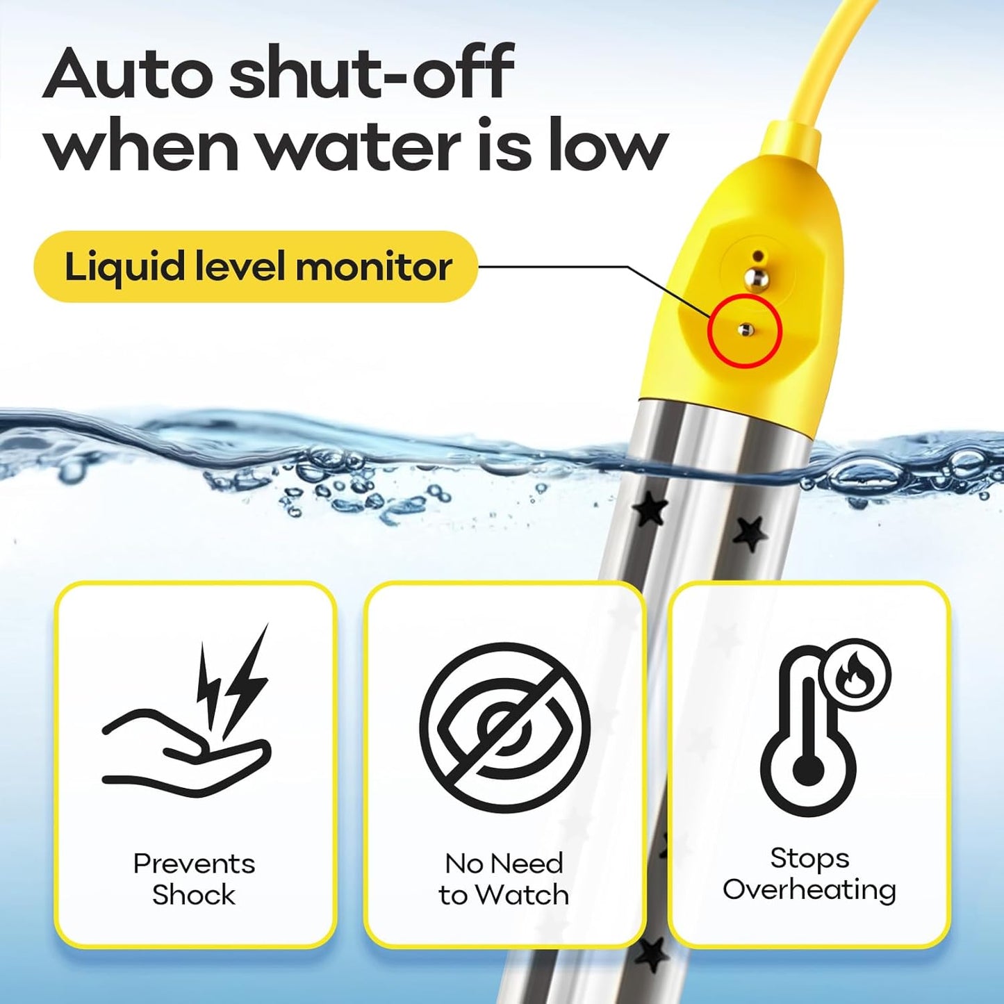 1500W Portable Immersion Water Heater with Thermostat & Real-Time Display for Buckets & Hot Tubs