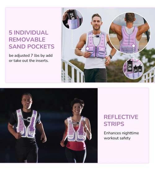Adjustable Weighted Vest Woman Men 9-16lb Body Weight Vest with 5 Ironsand Weights Weighted Vest Women Adjustable Weights for walking Running Strength Training Workout Purple