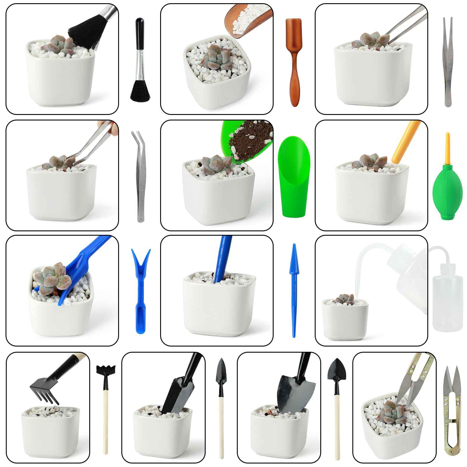 Permade Succulent Tools Kit with Organizer Bag- 13Pcs Indoor Gardening Tools |Mini Succulent Hand Tools with Tote, Succulent Transplanting Supplies, Present for Gardeners Plant Care (Rose)