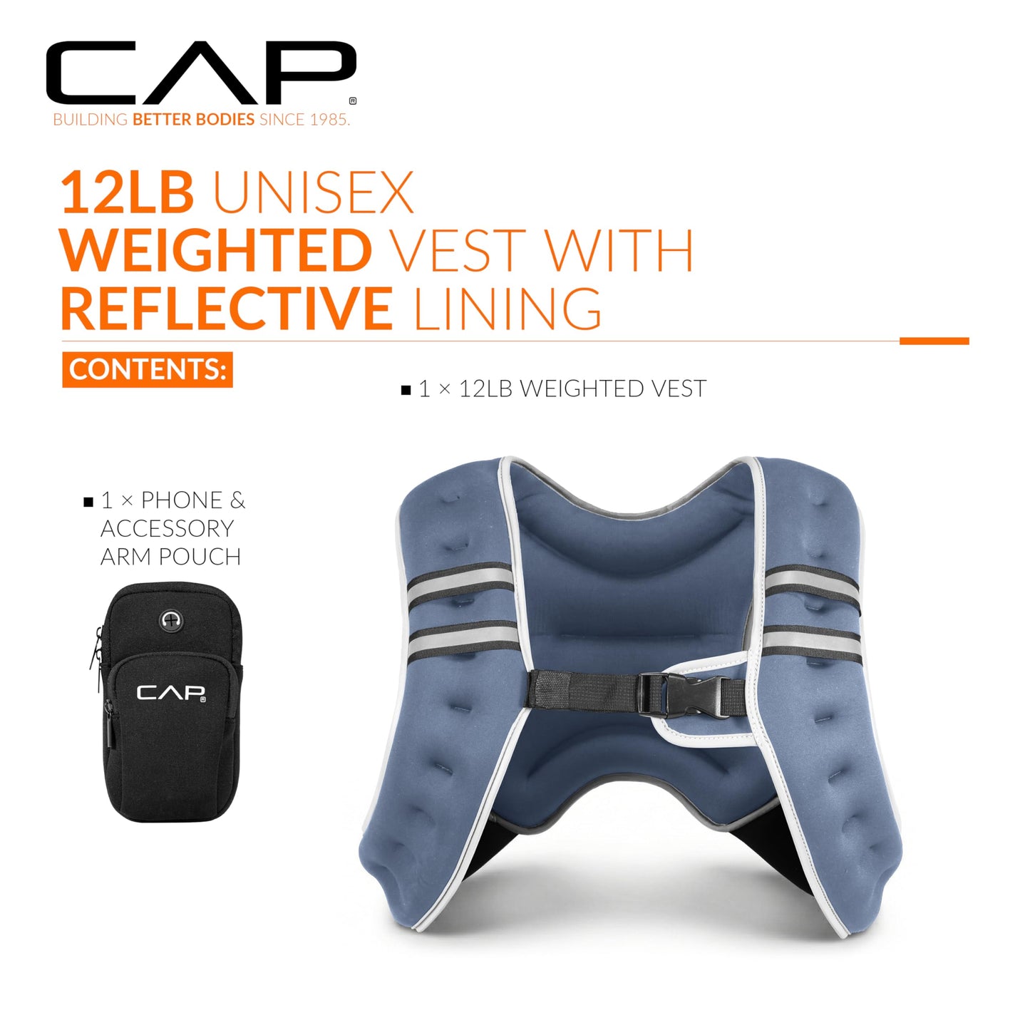CAP 12lb Reflective Weighted Vest for Walking, Running & Workouts, Blue