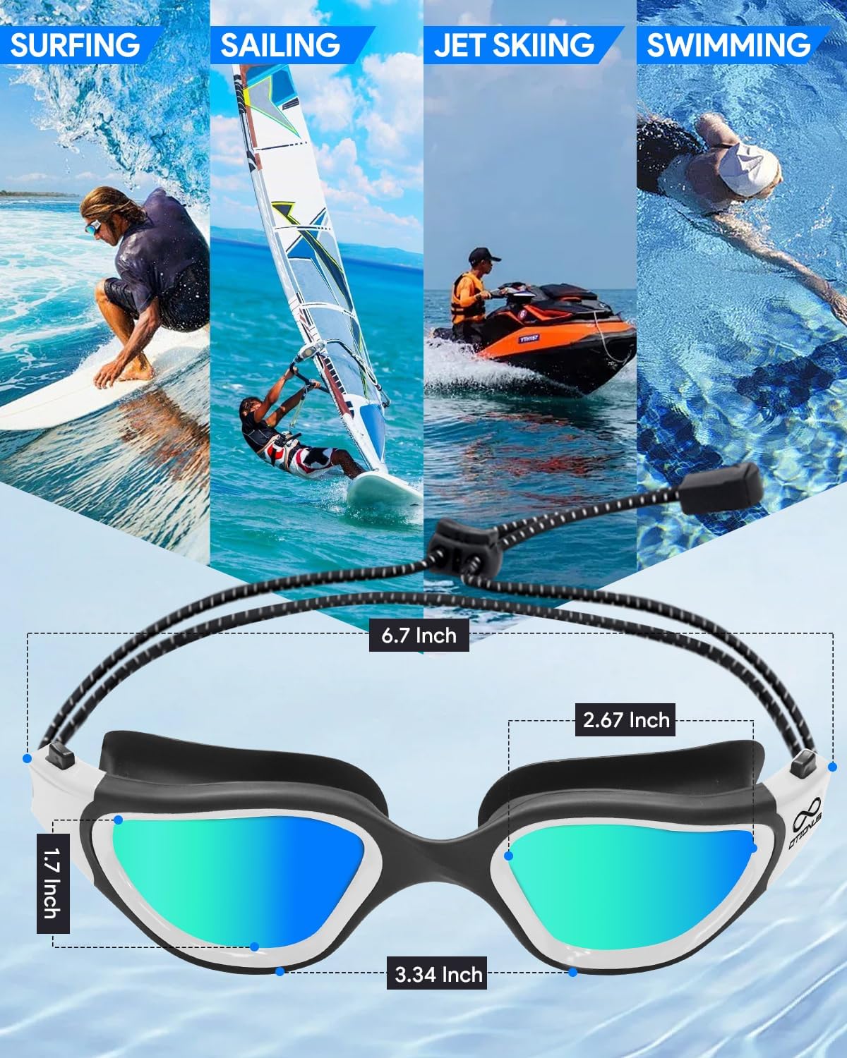 Polarized Swim Goggles by [Brand Name] - Anti-Fog, No Hair Pulling Bungee Strap | Ideal for Adults