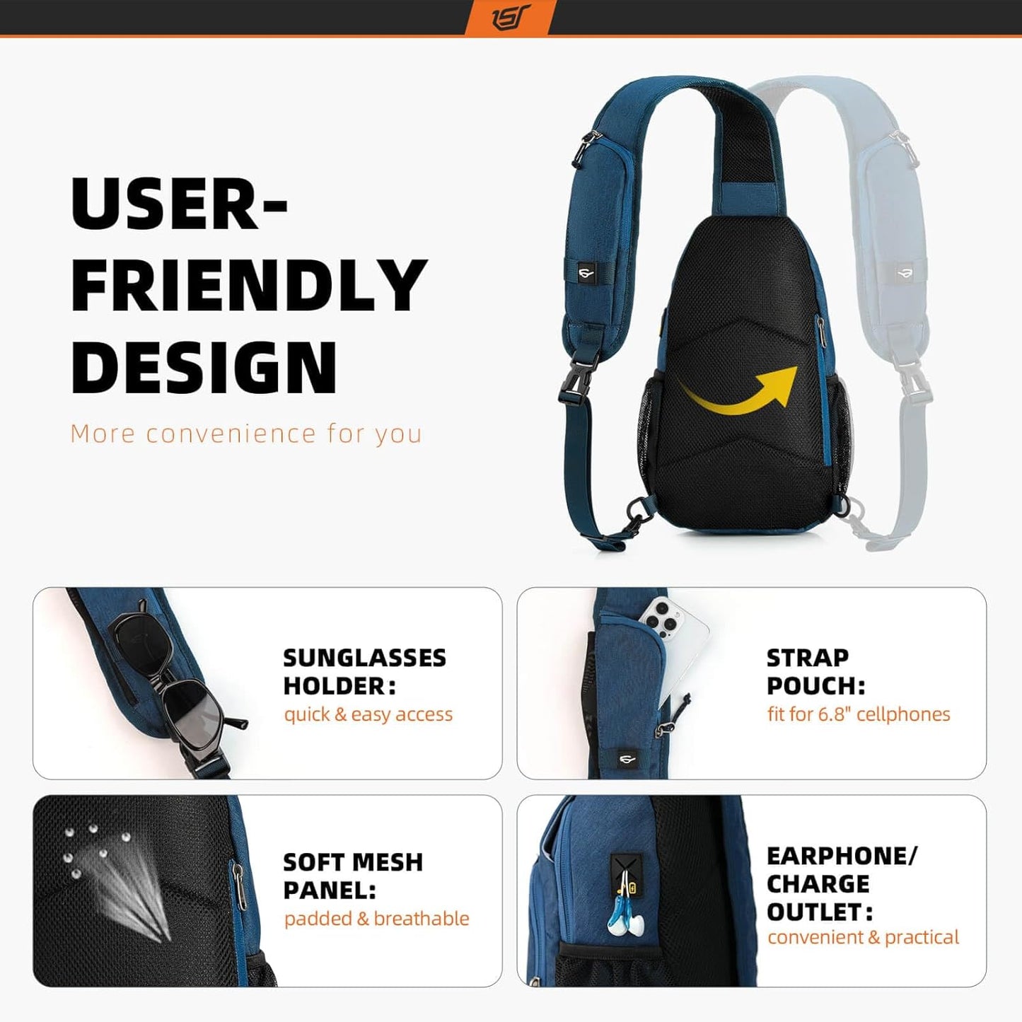 SKYSPER Sling Bag - RFID Crossbody Backpack for Travel & Hiking - Unisex Daypack in Blue