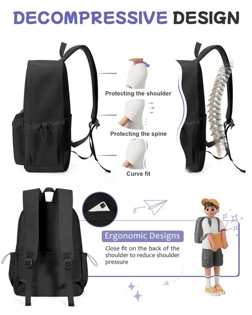 SEAFEW Large Black Classic Basic Backpack for Women, Gym Backpack for Women Foldable Outdoor Weekender Gym Bag, Waterproof Sports Back Pack & Dance Yoga travel Bag