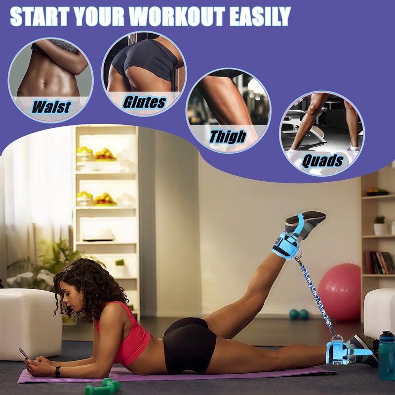 Ankle Resistance Cuffs - Leg & Glute Home Workout Bands - Hip Cable Machine