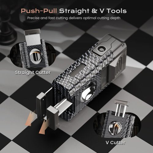 6-in-1 Torch Lighters, Torch Lighter with V & Straight Cutter, Punch, Holder, Draw Enhancer Tool, Triple Windproof Flame, All-in-one Lighter with Multi-Functional Accessory, Refillable Butane Lighters