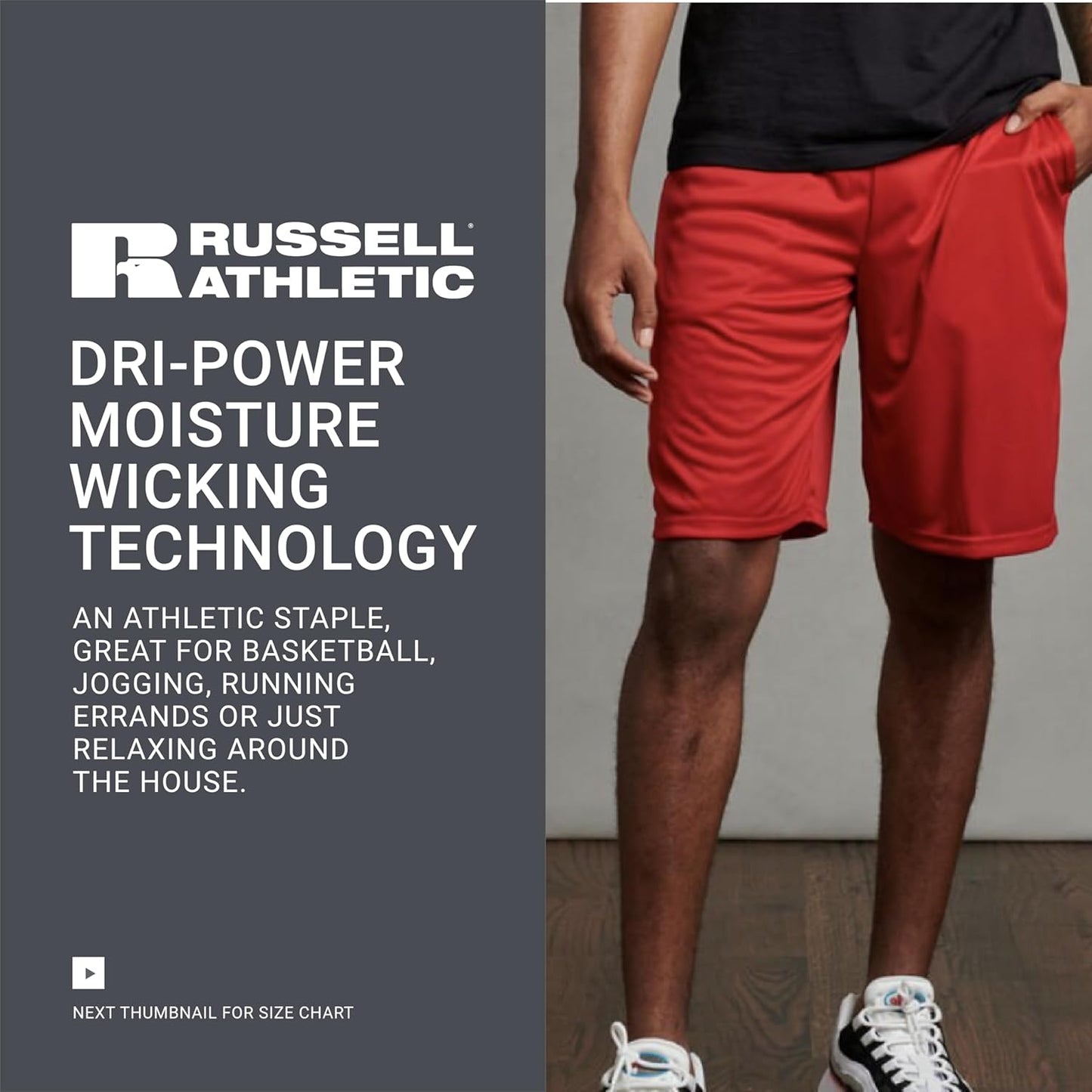 Russell Athletics Men's Performance Shorts - Dri Power Fabric with Pocket for Gym Workouts
