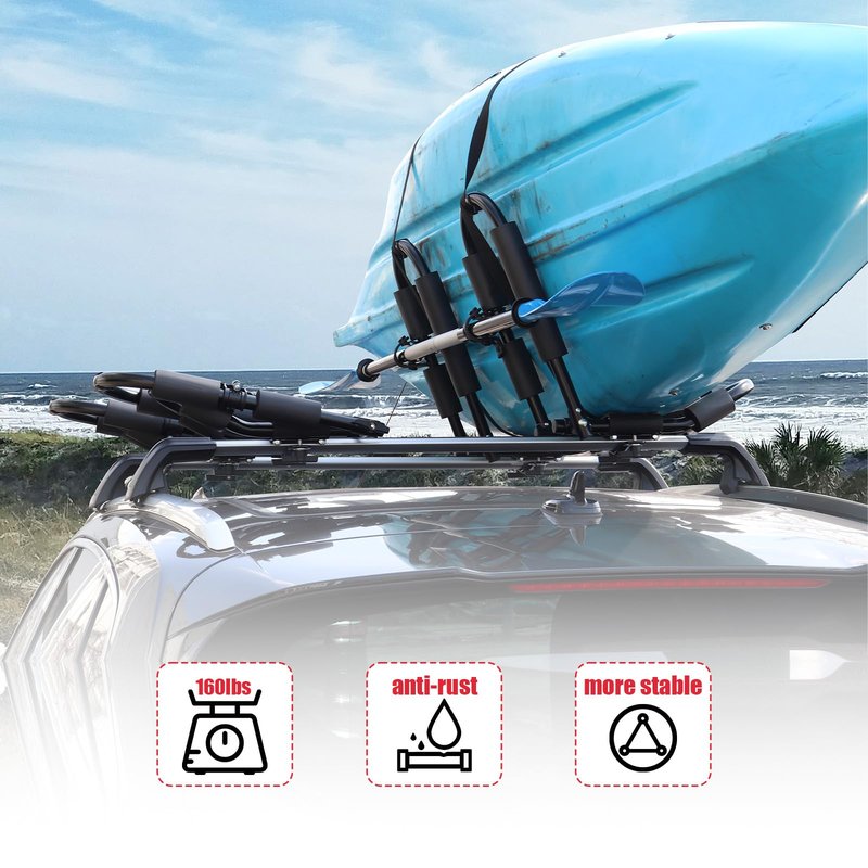 FORWODE Premium Kayak Roof Rack, 1 Pair J-Bar Roof Rack, Folding Adjustable Rack, Weight 80 LBS Heavy Duty Kayak Roof Carrier 1 Kayak, Canoe, SUV, Surfboard on SUV, Car and Truck Crossbar