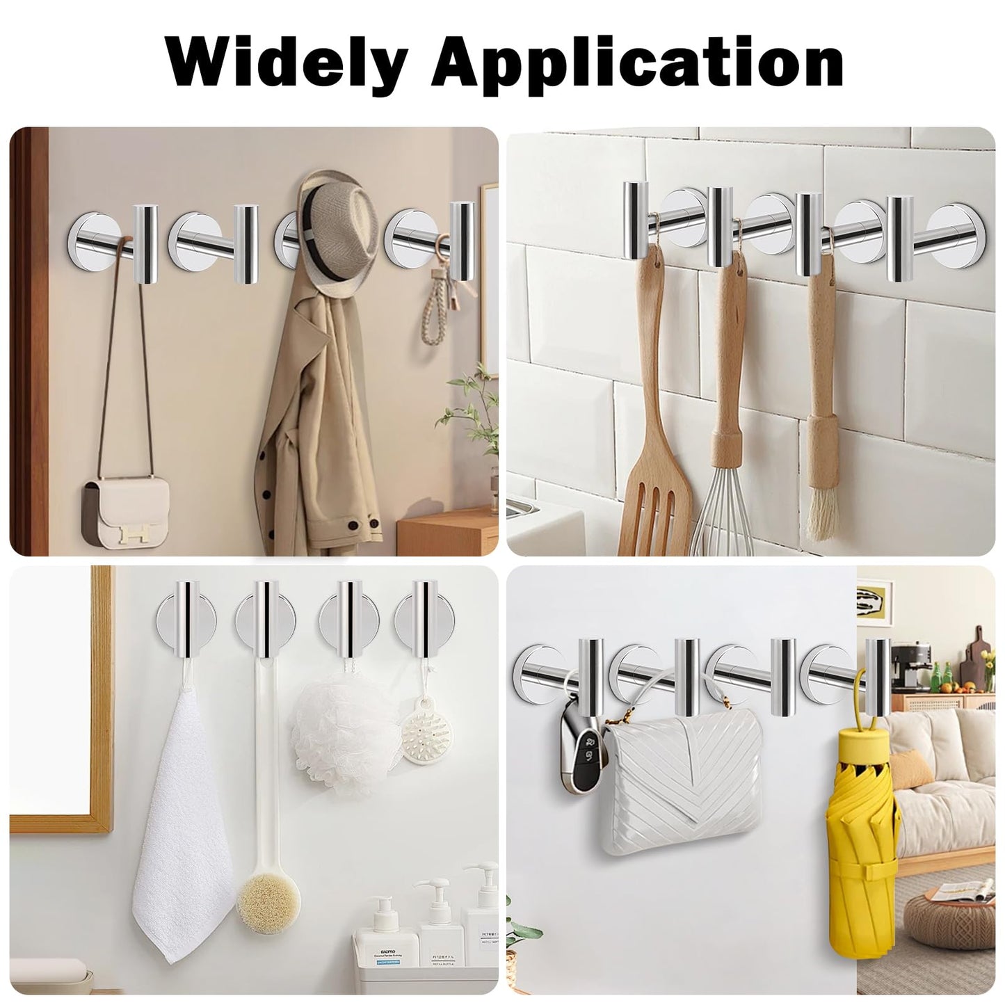 Livabber Bathroom Towel Hooks, 304 Stainless Steel Robe Shower Hooks Wall Mounted, Heavy Duty Towel Hangers for Bathroom Kitchen Bedroom (4 Pack, Chrome)