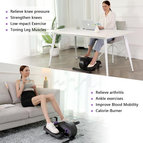 FUNMILY Under Desk Elliptical, Ellipse Leg Exerciser, Standing or Seated Mini Elliptical Machines, Portable Bike Pedal Exerciser for Seniors/Adults, Leg Workout Equipment for Home/Office (Violet)