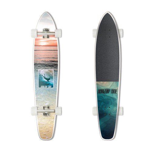 HORIZON BLUE 44inch Retro Classic Pintail Cruiser | Double Kick Hardrock Maple Deck | Anti-Wheelbite&Shock-Absorbing System | Multi-scenarios Cruising Complete (Beach)