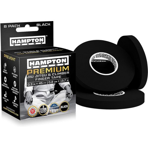 Hampton Adams | As Seen on Shark Tank | Pro Finger Tape (8-Pack) | for BJJ Bouldering Crossfit Weightlift | Non-Slip Extreme Quality No-Fray Climbing Tape | Extended Wear Super Strong Adhesive (Black)