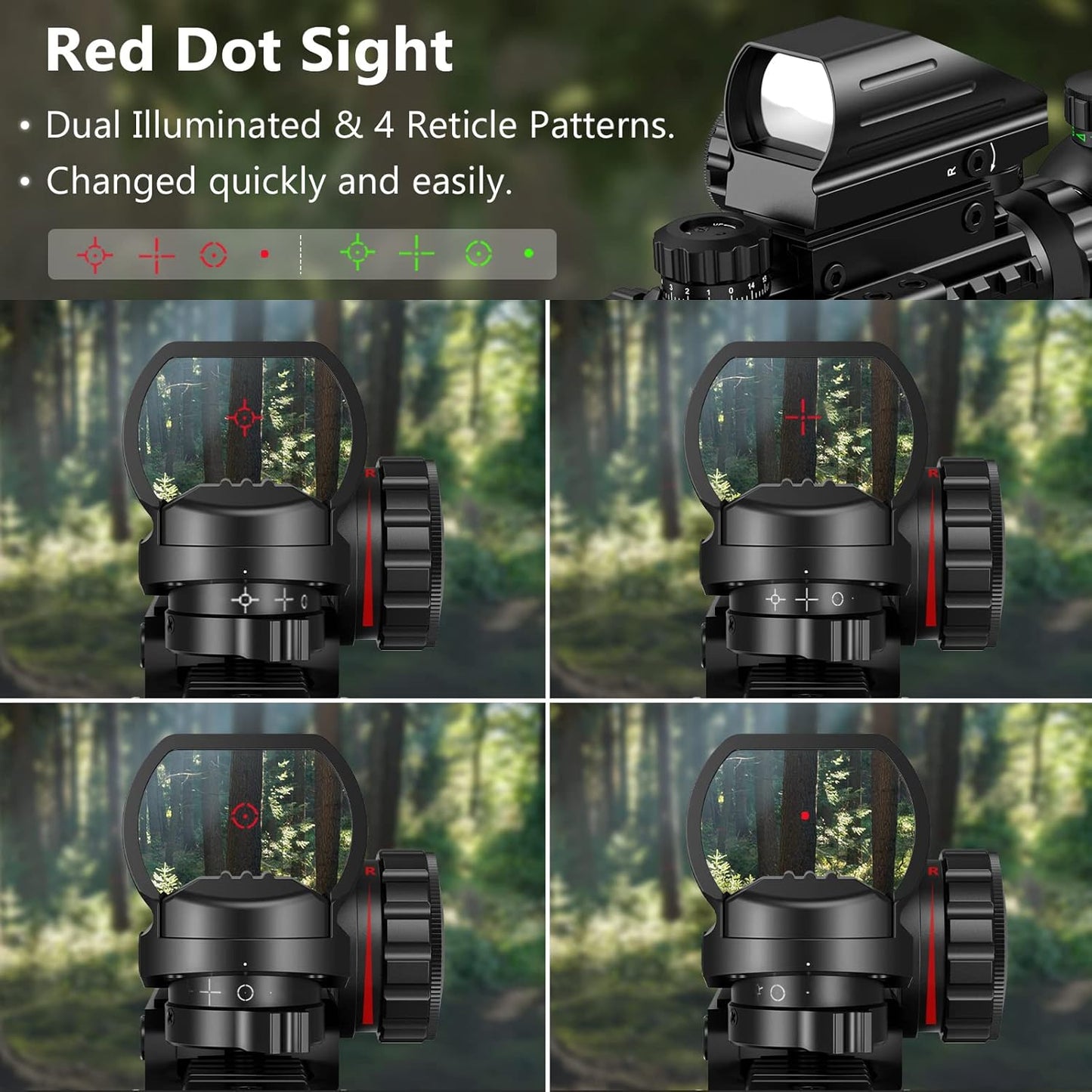 MidTen 3-9x32 Scope Combo - Dual Illuminated Optics with Red/Green Dot Sight & Laser Rangefinder