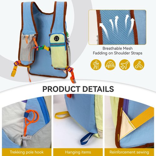 UtiaMiaoGonGo Small Hiking Backpack Travel Daypack 15L Colorful Lightweight Packable Foldable Casual Backpack for Women Men
