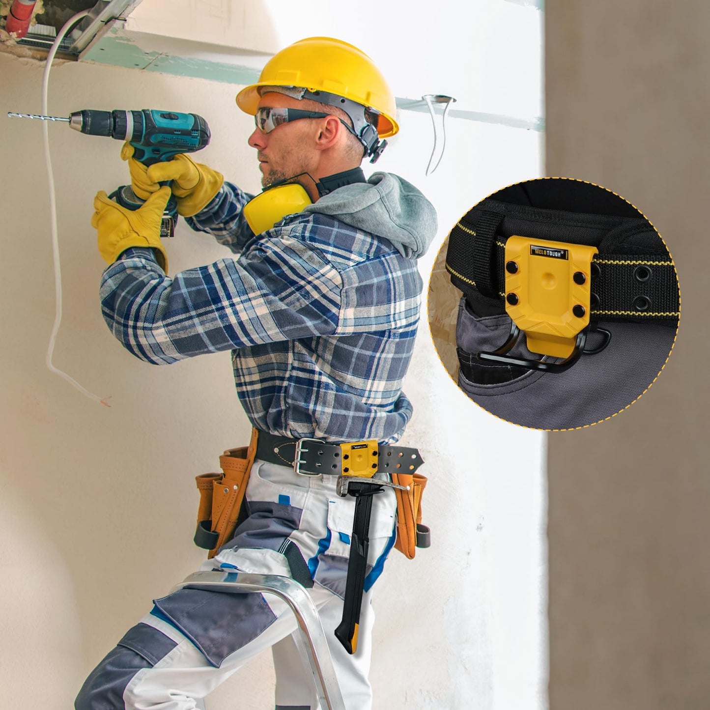 MELOTOUGH Hammer Holder for Tool Belt, Hammer Holster and Loop - Fits Up to 2.7" Belt (Yellow)