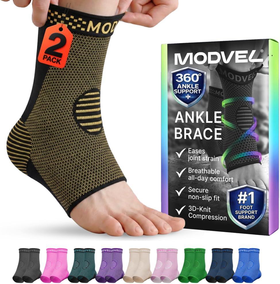 Modvel Ankle Brace - Compression Sleeve for Sprains & Tendonitis Relief | Unisex Support for Running & Sports