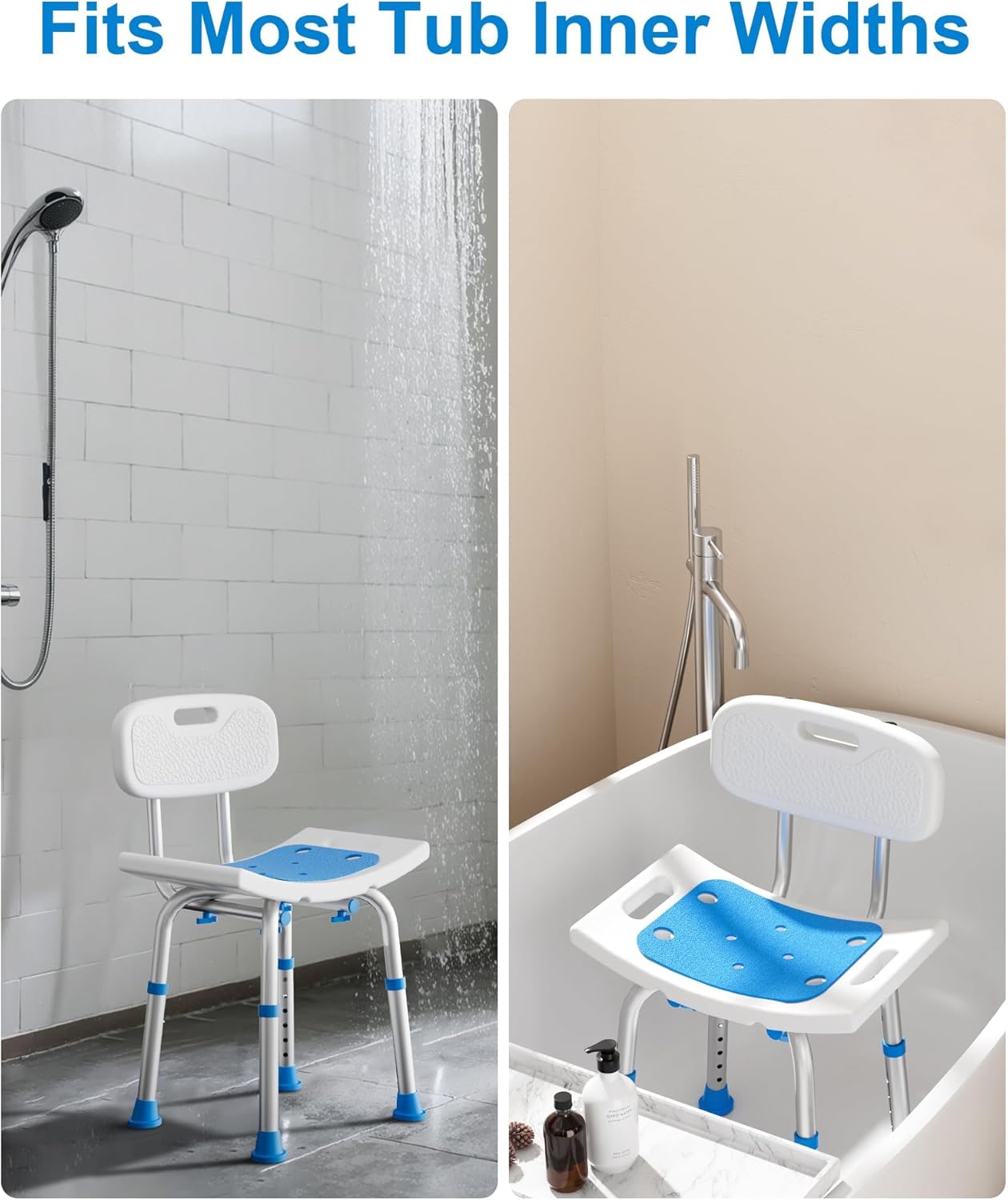 Heavy Duty Shower Chair for Seniors - 400 lbs Capacity, Removable Back, Safe Bath Seat for Bathtub - Gray